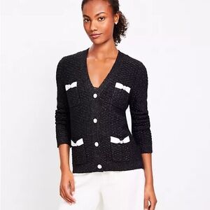 LOFT Black Textured Cardigan with White Accents NWT 💕